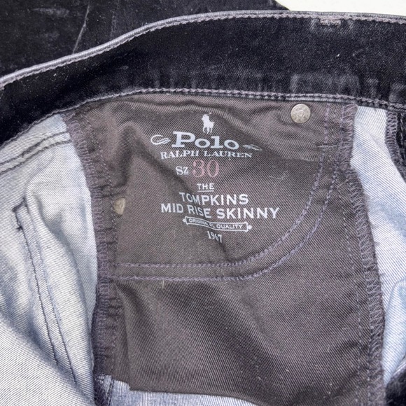 Polo Ralph Lauren Tompkins Mid Rise Skinny Black Crushed Velvet Pants Womens 30R - Picture 6 of 16